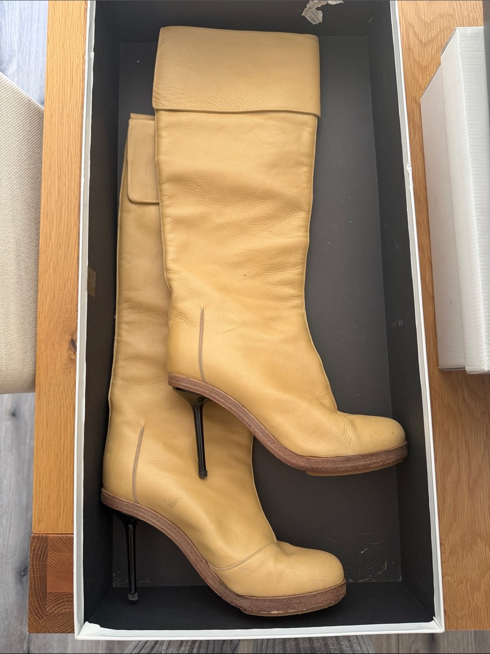 Nicholas Kirkwood Tall Leather Platform Boots in Mustard Yellow
